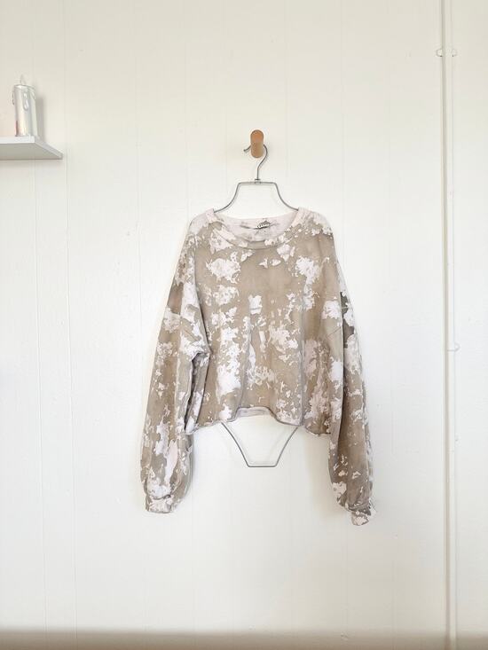 LACAUSA Tops - LACAUSA Bleach Tie Dye Cropped Sweatshirt Fleece Raw Hem Balloon Sleeve Large